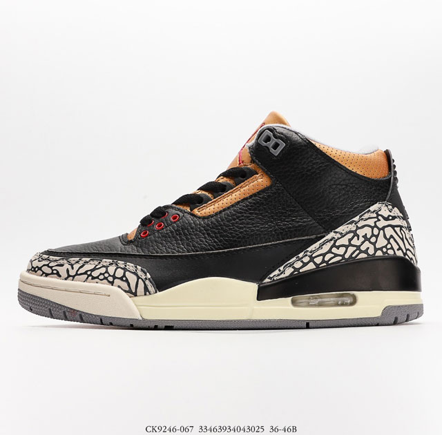 乔丹Air Jordan 3 Retro Black Gold 黑金水泥 迈克尔 乔丹AJ3代中帮复古休闲运动文化篮球鞋 细腻的皮革材质搭配爆裂纹 如今也已成为