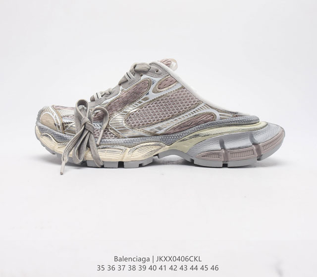 OK版本 巴黎世家3.0 三代户外概念鞋 半拖银灰色 BALENCIAGA Track Mule Clear Sole Sneakers 3.0 纯原版本 原