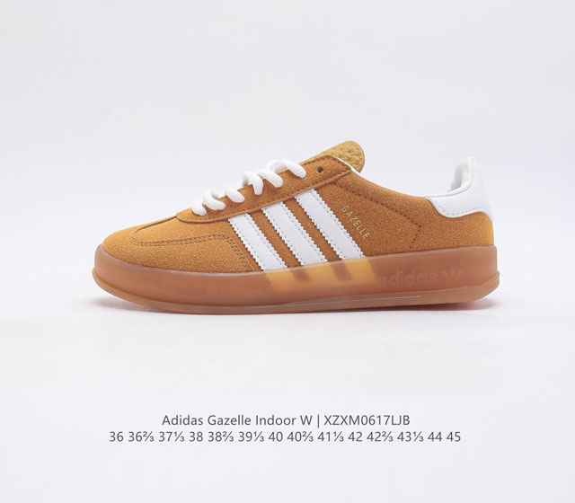 阿迪达斯 Adidas Originals Gazelle Indoor 复古三叶草防滑透明橡胶板鞋经典运动鞋 这款经典鞋 忠于原版设计 缀撞色三条纹