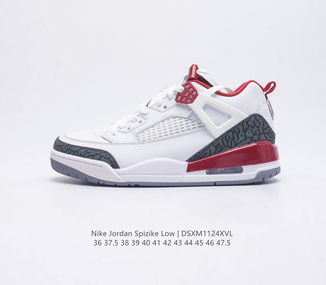 公司级 全头层软皮 耐克 Nike Jordan Spizike Low 经典爆裂纹复古运动篮球鞋 全新低帮造型吸睛 整双鞋在融合了 Air Jordan 经典