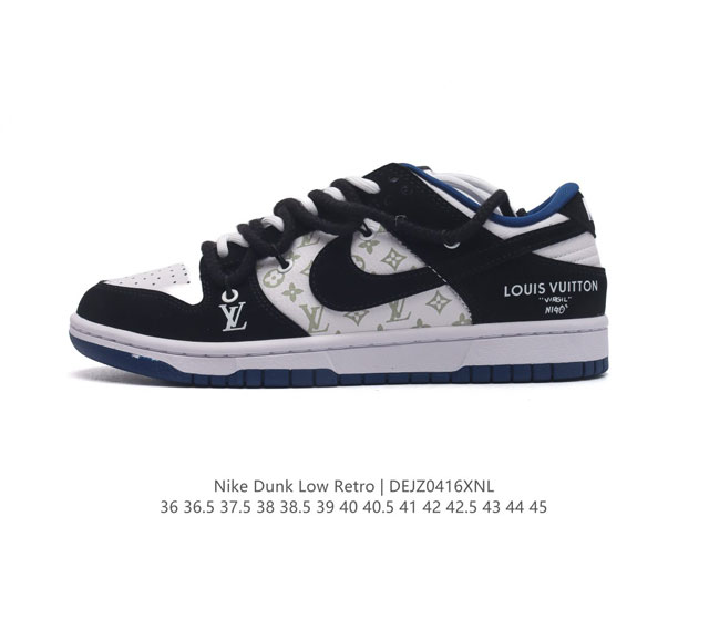 耐克 Nike Dunk Low Retro 运动鞋复古解构绑带板鞋 双鞋带 路易威登联名。作为 80 年代经典篮球鞋款，起初专为硬木球场打造，后来成为席卷街头