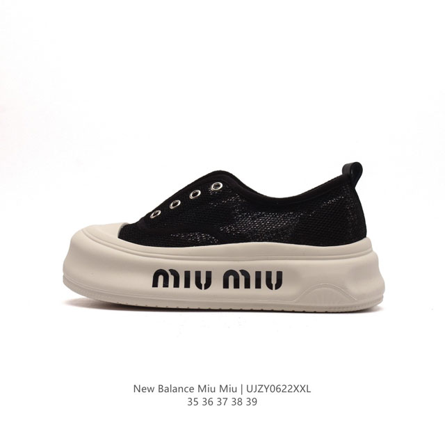 MIU MIU 女鞋 2024ss 厚底增高休闲运动板鞋 松糕跟鞋，所有细节都跟柜上一致：包括鞋面面料，刻印logo，鞋底材质，楦头鞋型，鞋盒包装，请区别于lo - 点击图像关闭