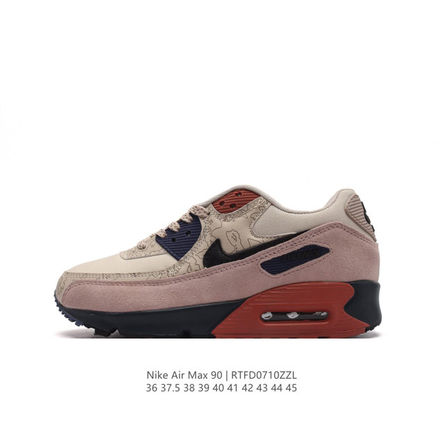 耐克 Nike Air Max90 运动鞋男女鞋--从设计到测试再到造型。脚趾周围的锯齿形边缘和部分浮动的swoosh提供精心制作的奢华感。多道工序小细节独立电 - 点击图像关闭