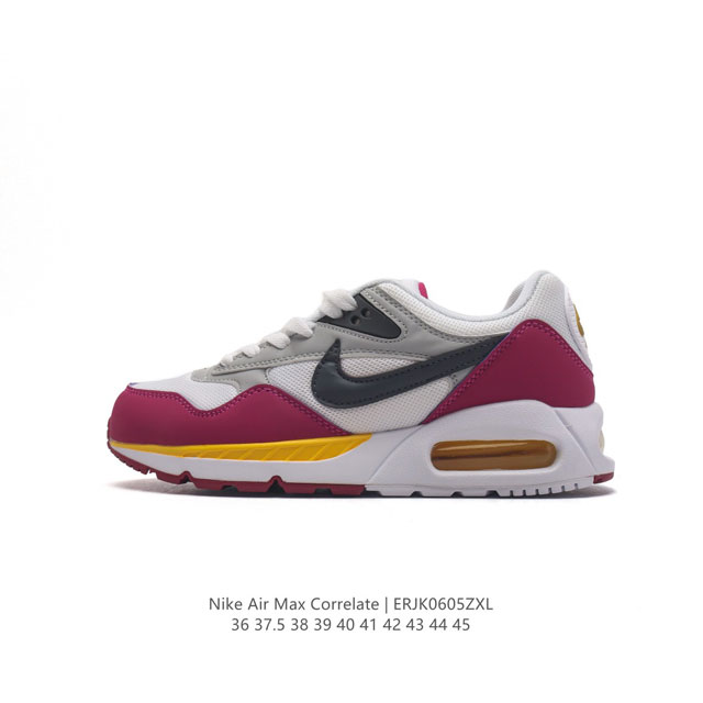 耐克 Nike Air Max Correlate 气垫缓震耐磨运动鞋时尚潮流休闲透气跑步鞋，选用网眼鞋面，脚感舒适透气。鞋舌、鞋侧及后跟处饰有品牌标识，简约大