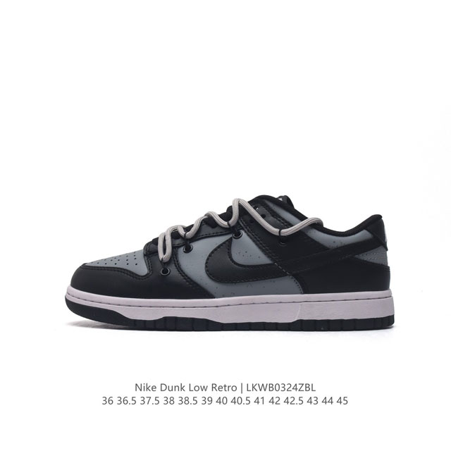 耐克 Nike Dunk Low Retro 运动鞋复古解构绑带板鞋 双鞋带。作为 80 年代经典篮球鞋款，起初专为硬木球场打造，后来成为席卷街头的时尚标杆，现 - 点击图像关闭