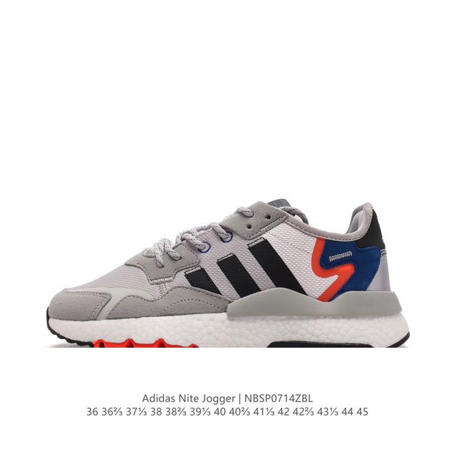 真爆 阿迪达斯 Adidas Nite Jogger 全新配色王嘉尔代言款运动鞋。织物透气鞋面 夜行者 3M反光 真爆大底复古跑鞋。 针织透气网布搭配皮革拼接打