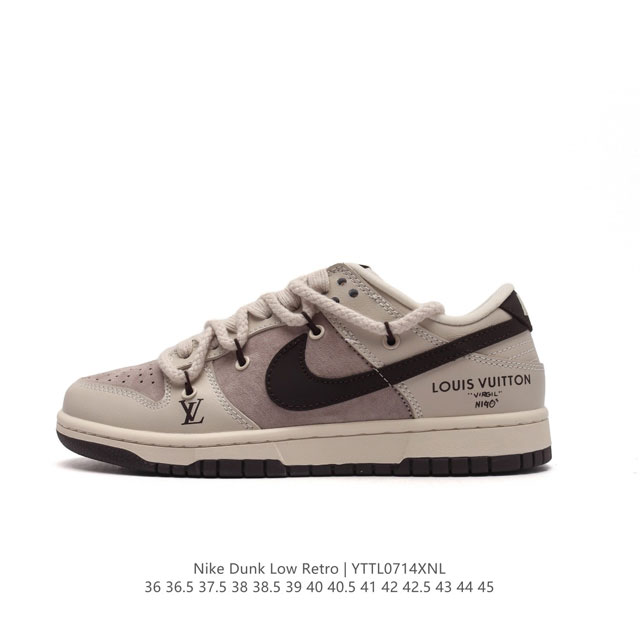 耐克 Nike Dunk Low Retro 运动鞋经典复古板鞋 路易威登联名 解构绑带 双鞋带。作为 80 年代经典篮球鞋款，起初专为硬木球场打造，后来成为席 - 点击图像关闭