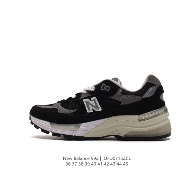 新百伦new Balance 992 复古风格简约经典舒适百搭时尚休闲鞋缓震透气跑步鞋。鞋面采用猪皮革与织物相结合，尼龙网布在拼接工序上极为繁复，彰显质感的同时 - 点击图像关闭