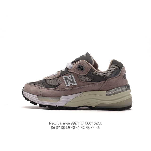 新百伦new Balance 992 复古风格简约经典舒适百搭时尚休闲鞋缓震透气跑步鞋。鞋面采用猪皮革与织物相结合，尼龙网布在拼接工序上极为繁复，彰显质感的同时 - 点击图像关闭