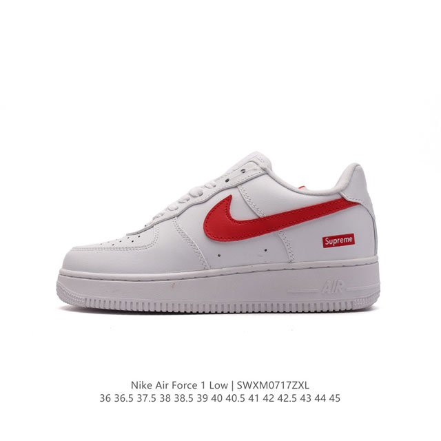 耐克supreme X Nike Air Force 1 Low 空军一号低帮af1联名supreme纯白红标板鞋，原楦头原纸板，打造纯正空军版型。专注外贸渠道