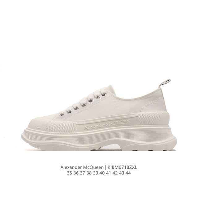 意大利高奢品牌-亚历山大 麦昆 Alexander Mcqueen Sole Sneakers 低帮时装厚底显高百搭休闲松糕鞋 男女式小白鞋 厚底增高帆布运动鞋