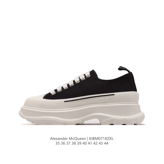 意大利高奢品牌-亚历山大 麦昆 Alexander Mcqueen Sole Sneakers 低帮时装厚底显高百搭休闲松糕鞋 男女式小白鞋 厚底增高帆布运动鞋 - 点击图像关闭