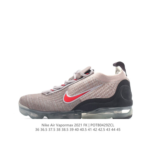 耐克 Nike Air Vapormax 2021 Fk 全掌缓震气垫跑鞋时尚运动鞋，采用弹力十足的 Flyknit 材料，轻盈透气，易于穿搭；搭配柔软鞋口，勾 - 点击图像关闭