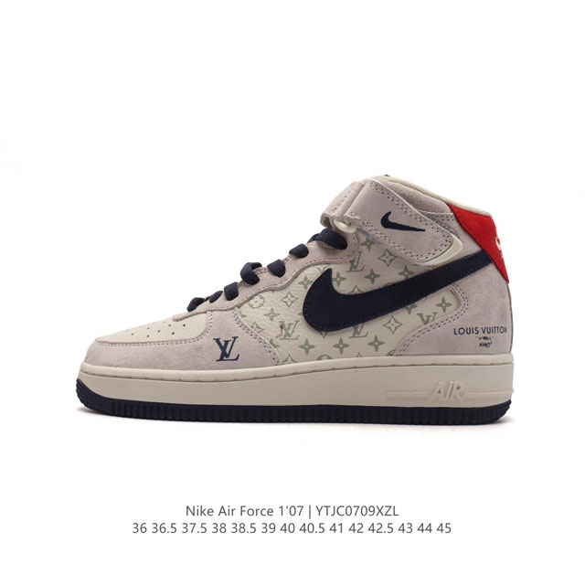 公司级 重磅联名,法国顶级高奢品牌 路易威登 Louis Vuitton X Nike Air Force 1'07 Lv8 Mid Damier Azur L