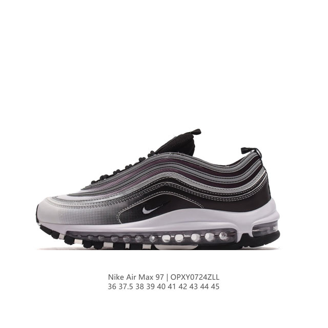 耐克nike休闲鞋 经典 气垫 Air Max 97 子弹气垫低帮运动鞋。Air Max '97 运动跑鞋以流线型鞋身和卓越科技为热爱运动的你造就全方位防护，强