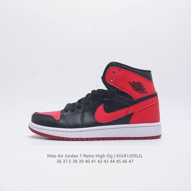 真二层 耐克 Nike Air Jordan 1 Retro High Og 乔丹一代aj1 乔1 Aj1 高帮篮球鞋复刻运动鞋 皮面高帮板鞋的设计灵感源自运动