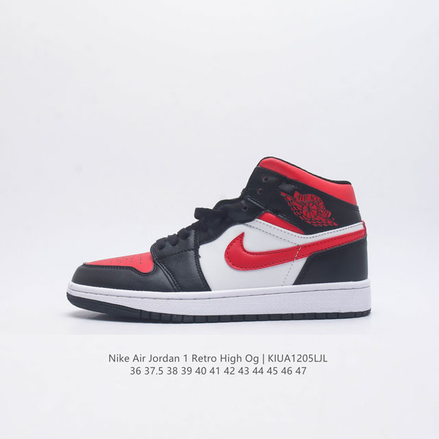 真二层 耐克 Nike Air Jordan 1 Retro High Og 乔丹一代aj1 乔1 Aj1 高帮篮球鞋复刻运动鞋 皮面高帮板鞋的设计灵感源自运动